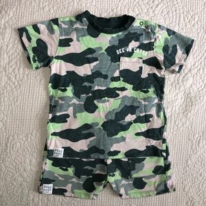 M&S Toddler Kids Camo Green Matching 2 piece Set  T-shirt and Shorts 2T - 3T